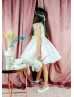 Light Pink Satin Pearl Embellished Flower Girl Dress